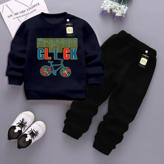 Navy Blue and Black (Click) Printed Kids Tracksuit for Winter