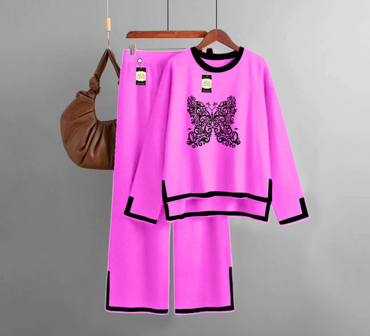 Butterfly Turkish Winter Co-Ord Set for Women - Warm & Stylish Loungewear Hot Pink