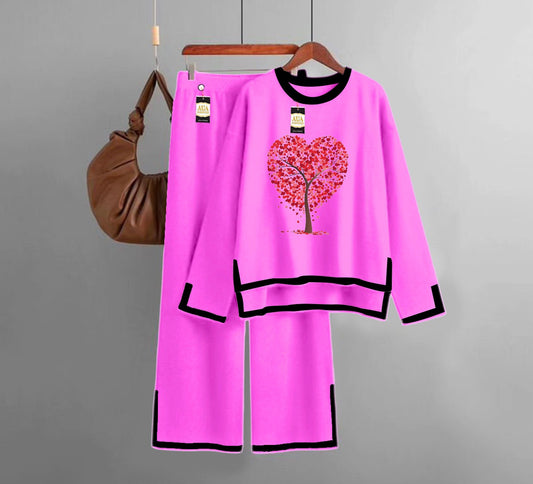 Red Tree Turkish Winter Co-Ord Set for Women - Warm & Stylish Loungewear Hot Pink