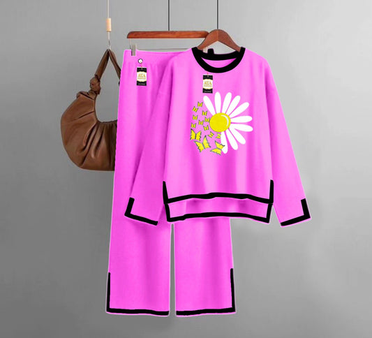 sunflower Turkish Winter Co-Ord Set for Women - Warm & Stylish Loungewear Hot Pink