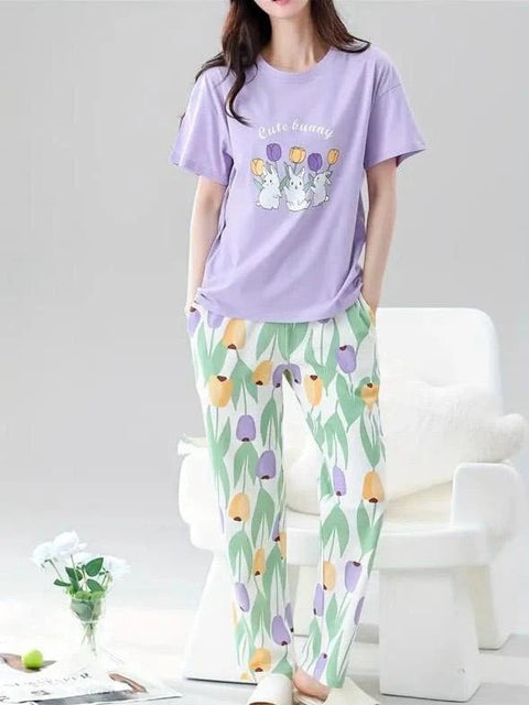 Lilac Bunny Printed PJ Set For Her