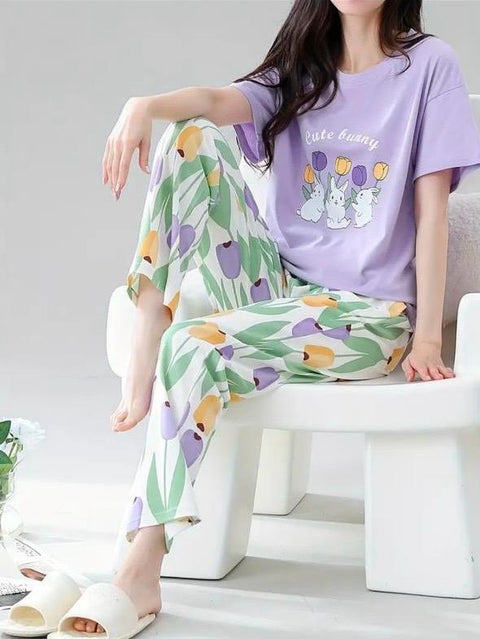 Lilac Bunny Printed PJ Set For Her