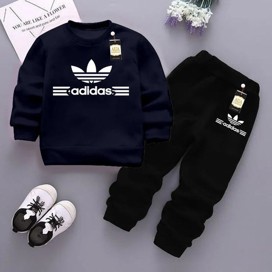 Navy and Black (Adidas) Printed Kids Tracksuit for Winter