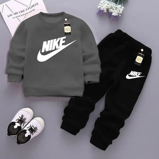 Dark Grey and Black Nike ) Printed Kids Tracksuit for Winter