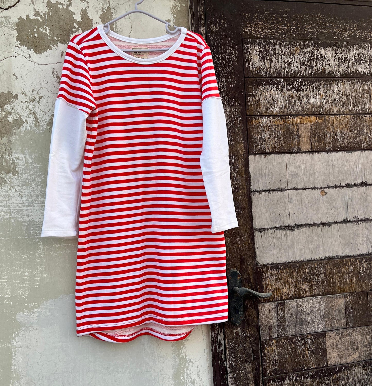 Red & White Striped Lounge Dress with Red Pants