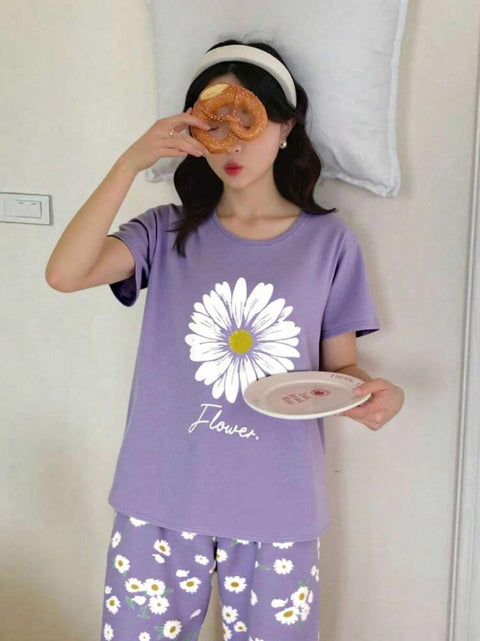 Lilac Sunflower Printed PJ Set For Her