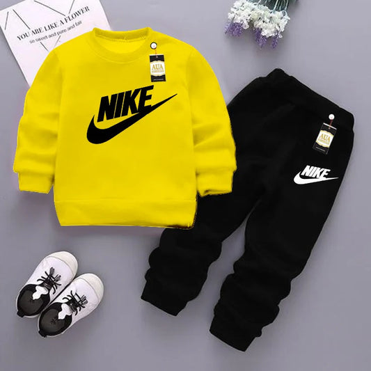 Yellow and Black (Nike) Printed Kids Tracksuit for Winter