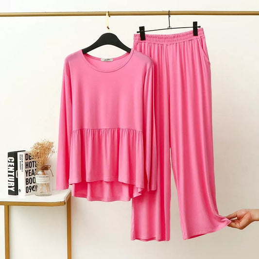 Plain Baby Pink Frill Style with Palazzo Style Pajama Full Sleeves Suit for Her (AA-52)
