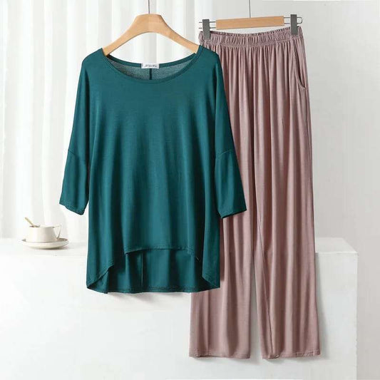Green Loose Sleeves T-Shirt With Skin Plazzo Trouser Suit (AA-96)