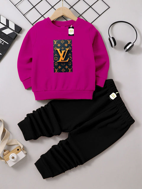 LV PRINTED PINK & BLACK KIDS WINTER TRACK SUIT
