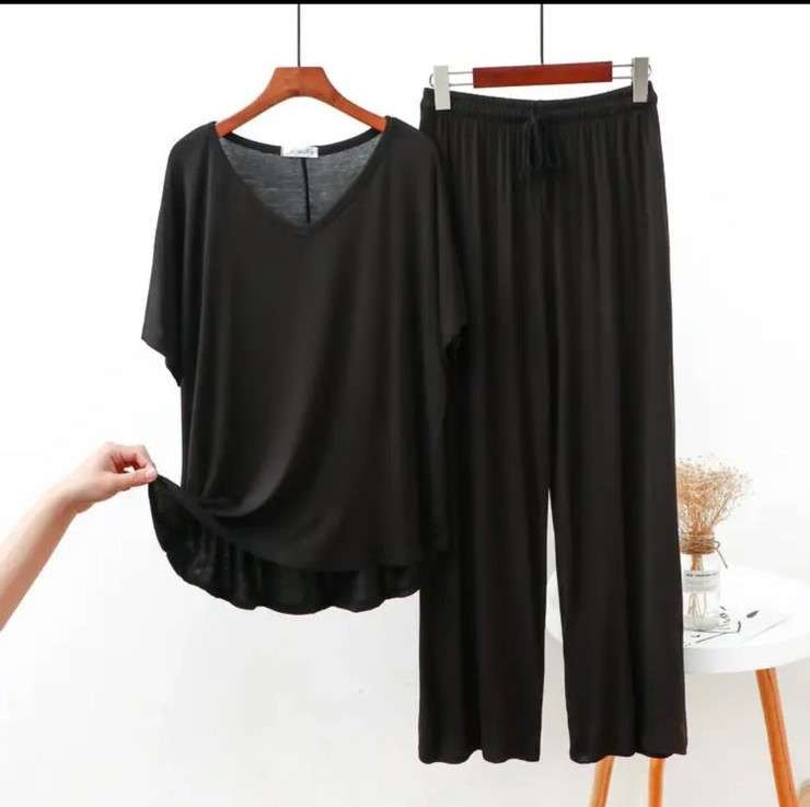 Black V Neck Half Sleeves Shirt With Plazzo Trouser (AA-93)