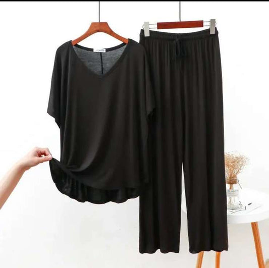 Black V Neck Half Sleeves Shirt With Plazzo Trouser (AA-93)