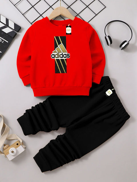 ADDIDAS PRINTED RED & BLACK KIDS WINTER TRACK SUIT