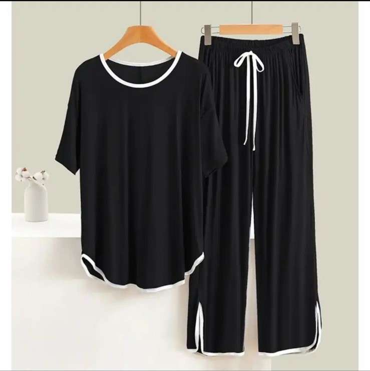 Black With White Round Neck Stripe Half Sleeves Shirt With Plazzo Trouser (AA-88)