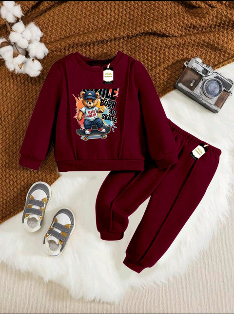 SMILE BORN TO STAKE MAROON KIDS WINTER TRACK SUIT