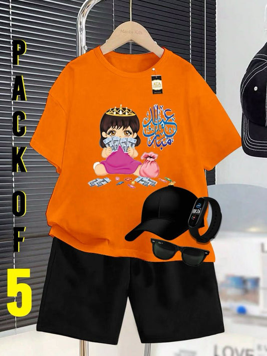 PACK OF 5 WITH EID MUBARAK PRINT ON SHIRTS FOR KIDS