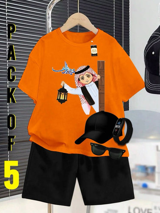 PACK OF 5 WITH EID MUBARAK PRINT ON SHIRTS FOR KIDS