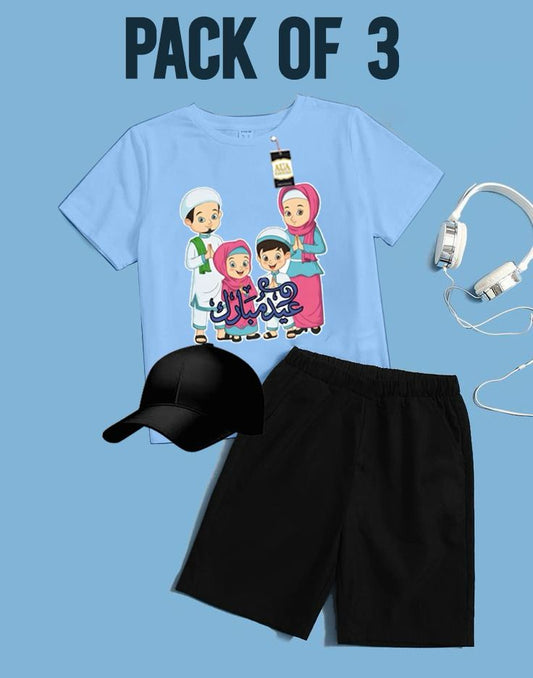 PACK OF 3 WITH EID MUBARAK PRINT ON SHIRTS FOR KIDS