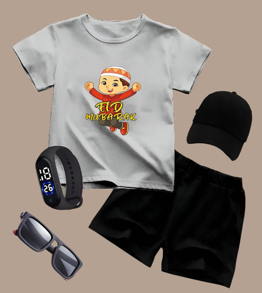 PACK OF 5 WITH EID MUBARAK PRINT ON SHIRTS FOR KIDS