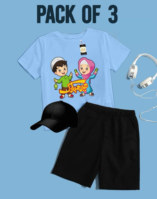 PACK OF 3 WITH EID MUBARAK PRINT ON SHIRTS FOR KIDS
