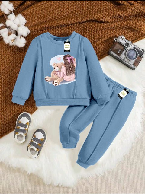 BARBIE WITH TEDDY BEAR AQUA BLUE KIDS WINTER TRACK SUIT