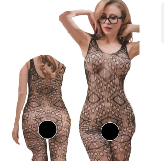 Seamless Fishnet Bodysuit for Women - Hot Night Wear, Full Black Body Stocking