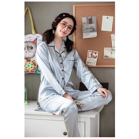 Steel Gray Silk PJ Set For Her