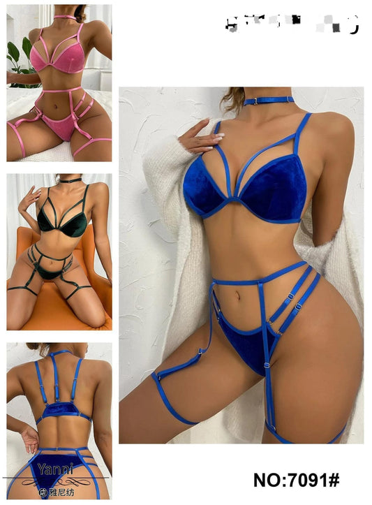 Velvet Lingerie Set with Harness and Garter in colors