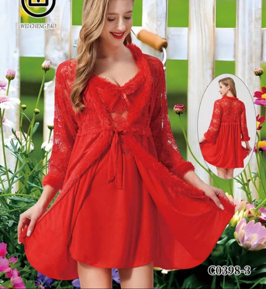 Beautiful Long Red Net Nighty For Girls