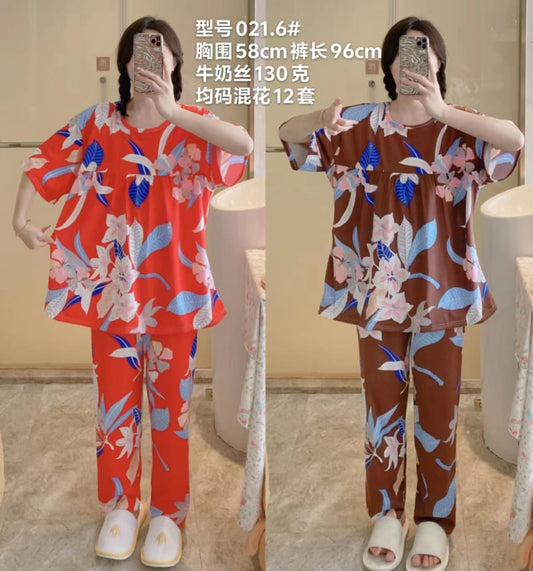 Zentora Women Pajama Set Floral Print Pajama Set for Women Soft Comfortable Sleepwear for Mothers Grandmothers 2 Piece Set with Wide Leg Pants Perfect for Loose Straight Pants Pajamas