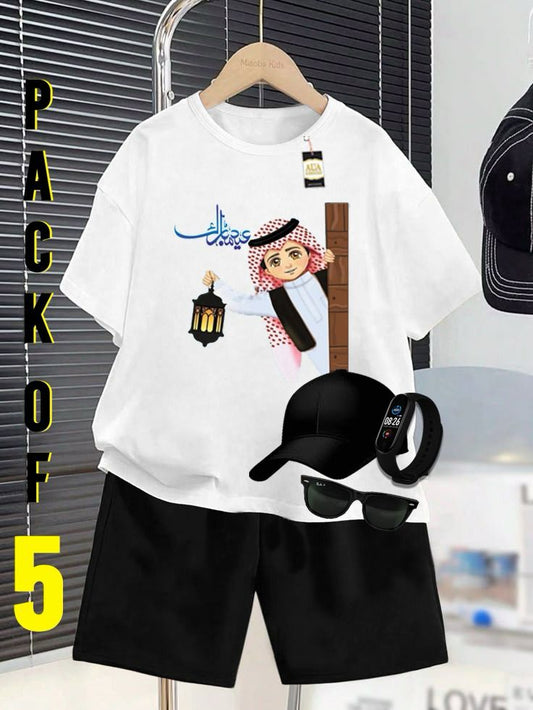 PACK OF 5 WITH EID MUBARAK PRINT ON SHIRTS FOR KIDS