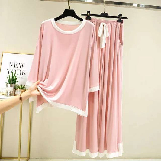 Pink With White Round Neck Flapper Pajama Night Suit (AA-55)