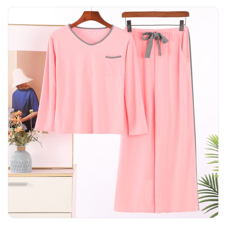 Plain Pink With Grey Pocket T-shirt With Plazzo Pajama Suit  (AA-105)