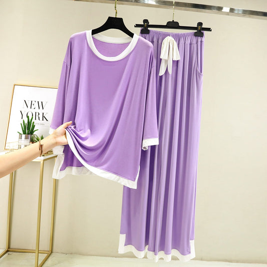Purple With White Round Neck Flapper Pajama Night Suit (AA-59)