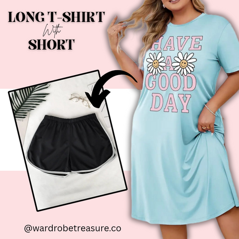 Ice Blue Have a Good Day Printed Long Tee For Her