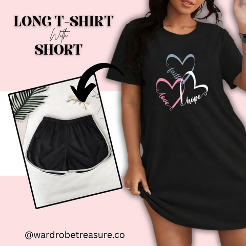 Black Hope Faith Love Printed Long Tee For Her