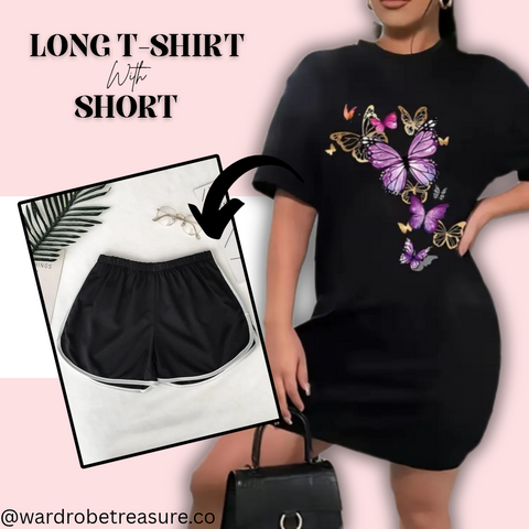 Black with Butterflies Printed Long Tee For Her