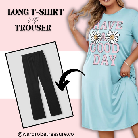 Ice Blue Have a Good Day Printed Long Tee For Her